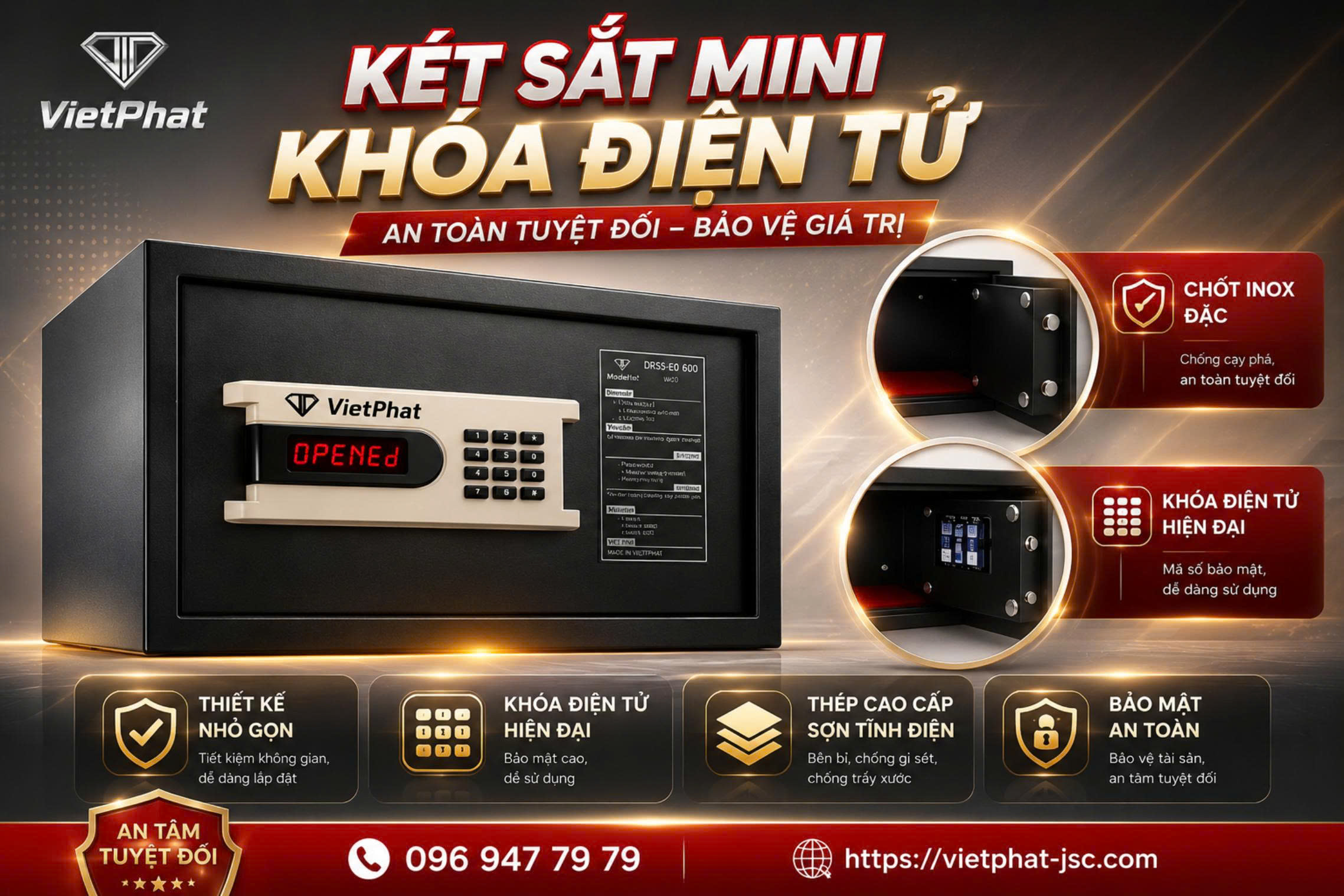VIỆT PHÁT – KÉT SẮT MINI KHÓA ĐIỆN TỬ, NHỎ GỌN NHƯNG BẢO MẬT TỐI ĐA 1